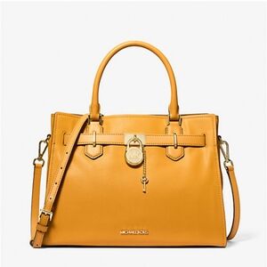 🛑🚨🎇 Michael MICHAEL KORS Hamilton Medium Leather Satchel Golden Rod NWT